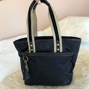 NYLON COACH TOTE WITH SUEDE AND LEATHER DETAILS
